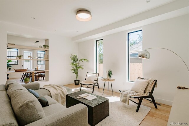 2530 Chase, Edgewater, CO 80215 - living area featuring plenty of natural light, light wood-style floors, and baseboards