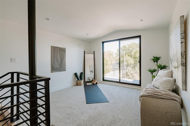 2530 Chase, Edgewater, CO 80215 - living room with lofted ceiling, carpet flooring, and baseboards