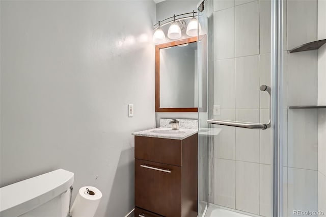 1785 S Zuni St, Denver, CO 80223 - bathroom with a shower with door and vanity