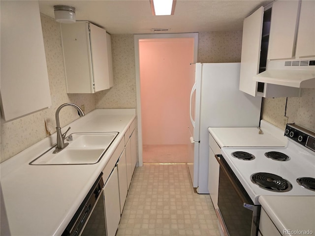 2525 S Dayton Way Unit 2307, Denver, CO 80231 - kitchen featuring white range with electric cooktop, under cabinet range hood, light floors, black dishwasher, and light countertops