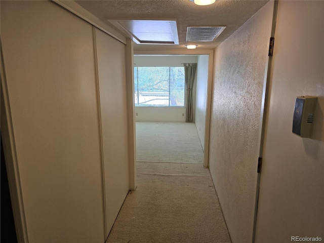 2525 S Dayton Way Unit 2307, Denver, CO 80231 - hallway with light colored carpet and a textured ceiling