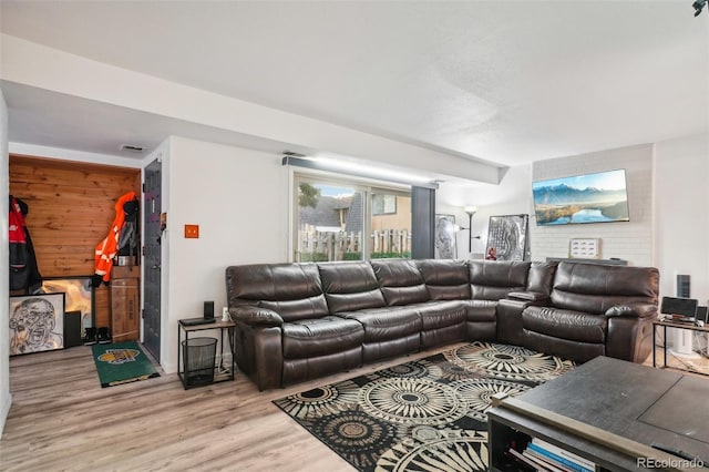 living room with light hardwood / wood-style floors