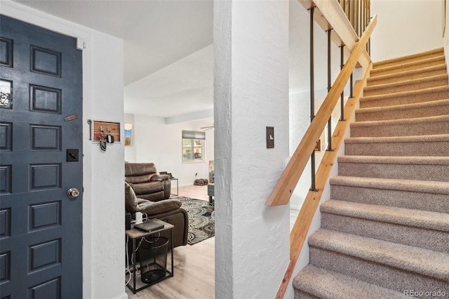 staircase featuring hardwood / wood-style flooring