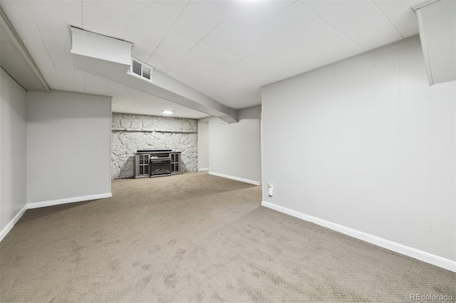 basement with carpet floors