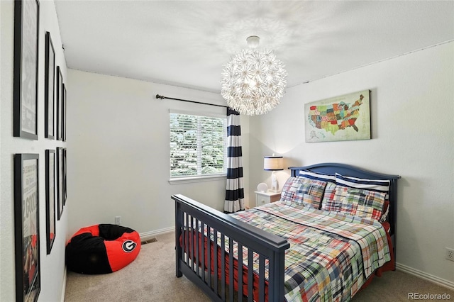 10601 Chadsworth Ln, Highlands Ranch, CO 80126 - bedroom featuring a chandelier and carpet