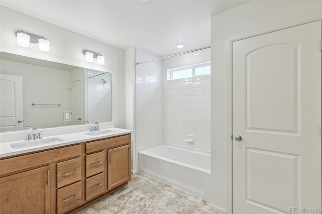 20724 E 57th Ave, Aurora, CO 80019 - bathroom featuring double vanity and bathing tub / shower combination
