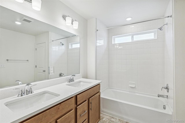 20724 E 57th Ave, Aurora, CO 80019 - full bath with washtub / shower combination, double vanity, and recessed lighting