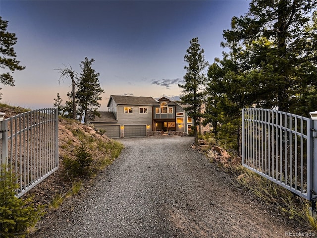 view of front of property with a garage