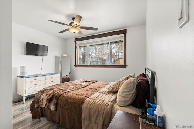 741 Cortez St, Denver, CO 80221 - bedroom with a ceiling fan, baseboards, and wood finished floors