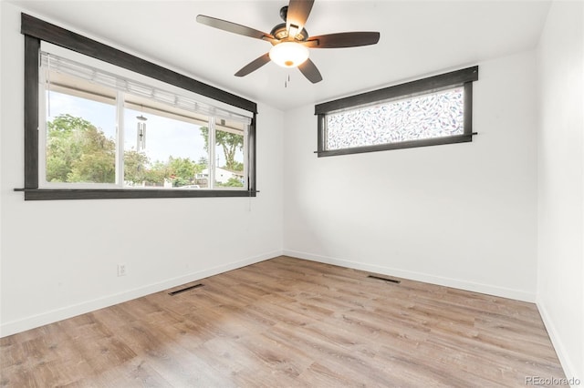 741 Cortez St, Denver, CO 80221 - empty room featuring a ceiling fan, baseboards, and light wood-style floors