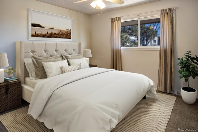 carpeted bedroom with a textured ceiling