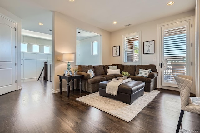 9453 Vista Hill Ln, Lone Tree, CO 80124 - living room with dark wood-style flooring and recessed lighting