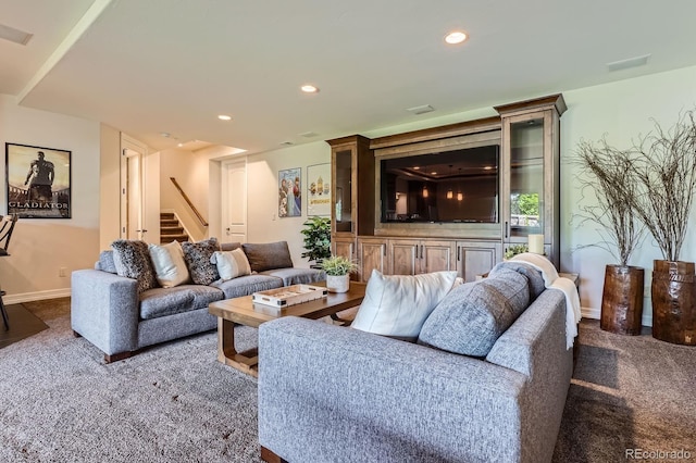 9453 Vista Hill Ln, Lone Tree, CO 80124 - carpeted living area with stairway and recessed lighting