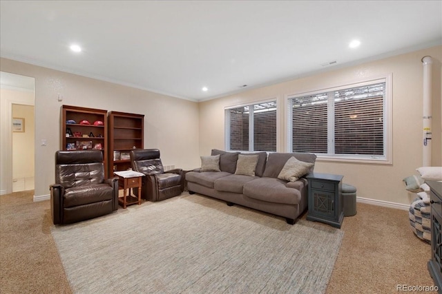 6703 S Yates Ct, Littleton, CO 80128 - carpeted living room with recessed lighting and crown molding