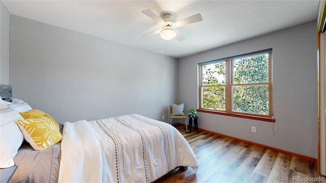 14633 W 69th Pl, Arvada, CO 80004 - bedroom featuring wood finished floors and a ceiling fan