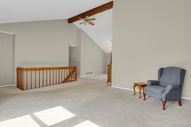 7466 E Long Cir, Centennial, CO 80112 - living area with a ceiling fan, carpet floors, baseboards, and a chandelier