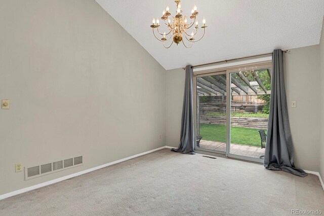 7466 E Long Cir, Centennial, CO 80112 - carpeted empty room with a chandelier, lofted ceiling, and baseboards