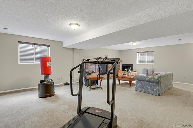 7466 E Long Cir, Centennial, CO 80112 - workout area featuring carpet, baseboards, and a textured ceiling