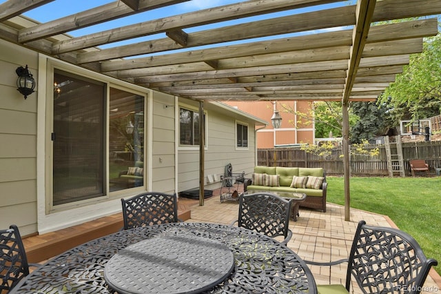7466 E Long Cir, Centennial, CO 80112 - view of patio / terrace featuring a pergola, an outdoor hangout area, and outdoor dining space