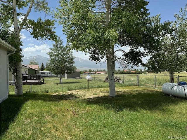 view of yard featuring a rural view and a mountain view