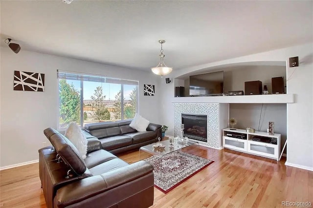16893 Trail View Cir, Parker, CO 80134 - living area featuring wood finished floors, baseboards, and a tile fireplace