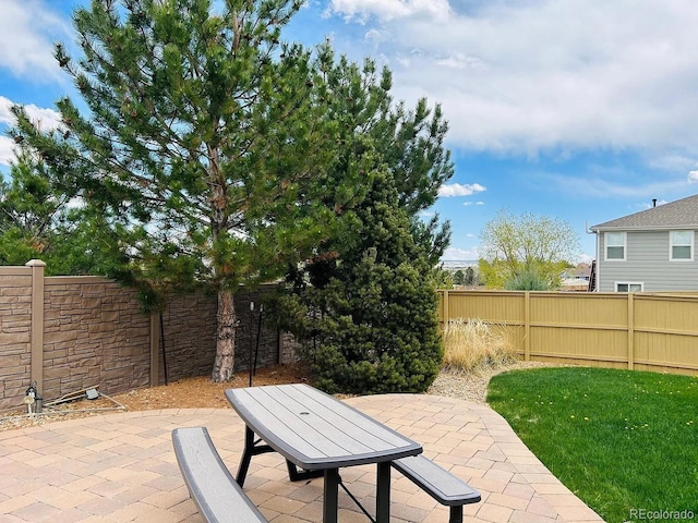 16893 Trail View Cir, Parker, CO 80134 - fenced backyard featuring a patio and outdoor dining area