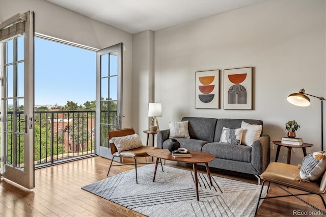 living room with wood finished floors