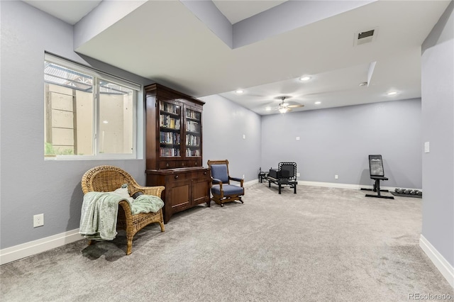 3944 Trail Stone Cir, Castle Rock, CO 80108 - sitting room featuring carpet floors, ceiling fan, and recessed lighting