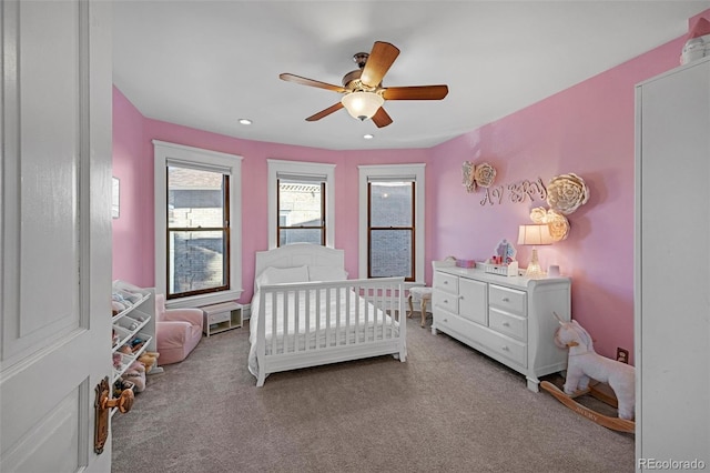 1351 N Franklin St, Denver, CO 80218 - carpeted bedroom with ceiling fan and recessed lighting