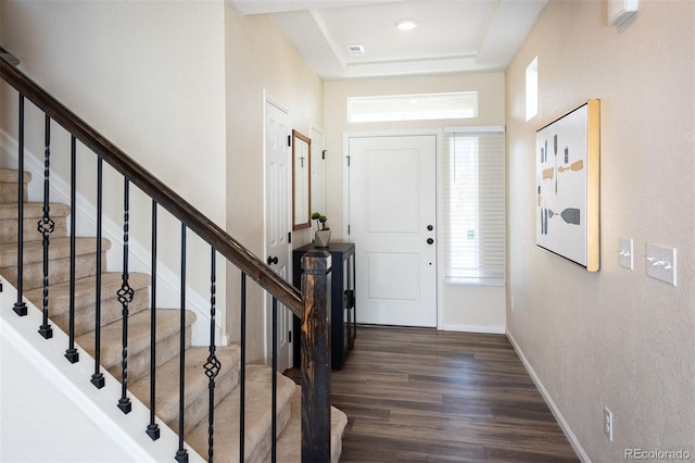 entrance foyer featuring dark wood-type flooring