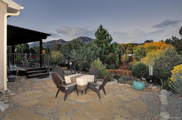 view of patio featuring a mountain view