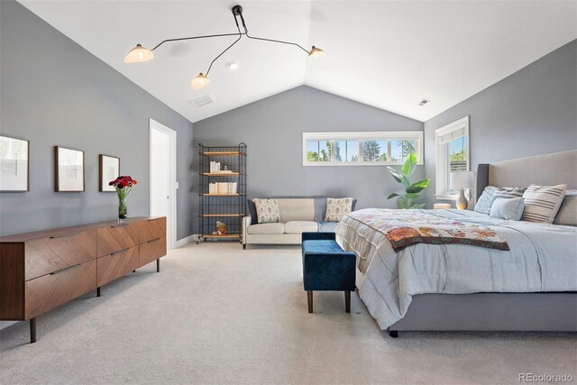 3330 E Tennessee Ave, Denver, CO 80209 - bedroom featuring light carpet, vaulted ceiling, and baseboards