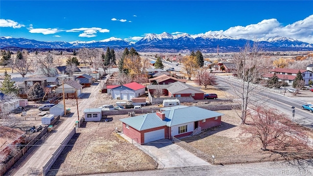 drone / aerial view featuring a mountain view and a residential view