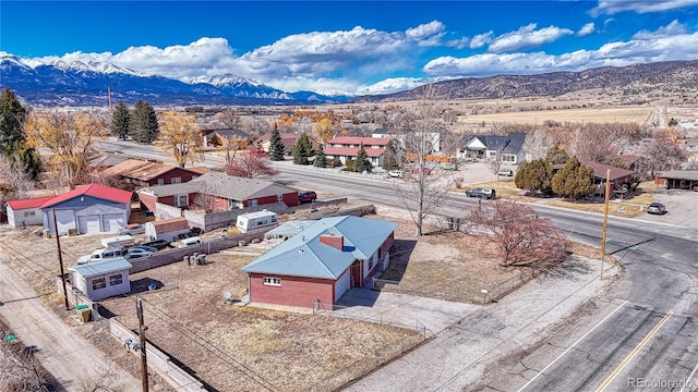 birds eye view of property featuring a mountain view and a residential view