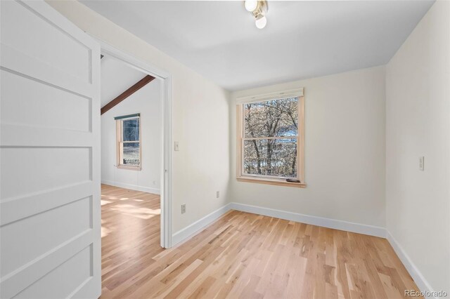 empty room with plenty of natural light and light hardwood / wood-style floors