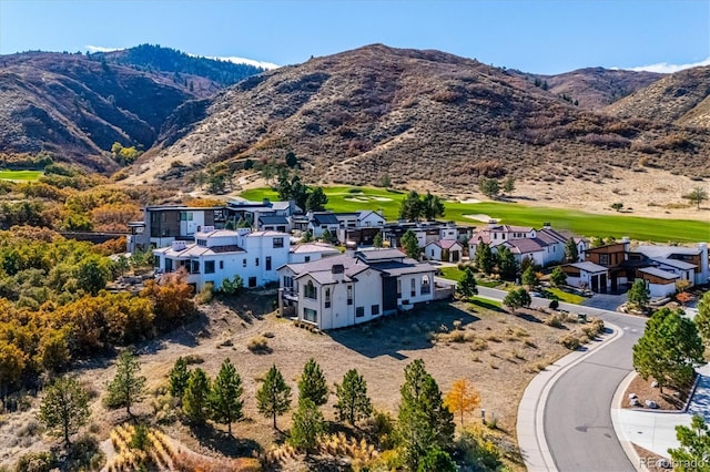 drone / aerial view with a mountain view