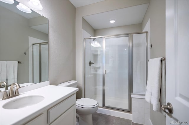 26722 E Peakview Pl, Aurora, CO 80016 - bathroom featuring tile patterned flooring, a stall shower, and vanity