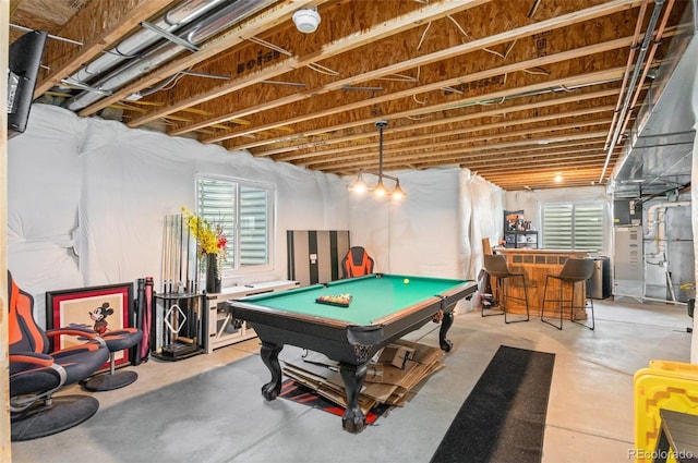 recreation room with pool table and bar area