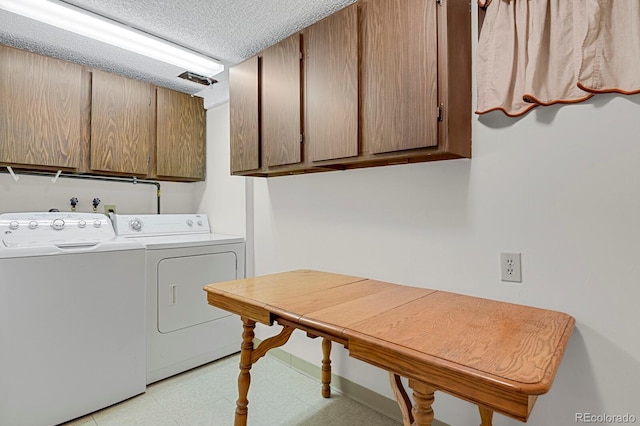 8277 Teller Ct, Arvada, CO 80003 - washroom featuring cabinet space, independent washer and dryer, and a textured ceiling