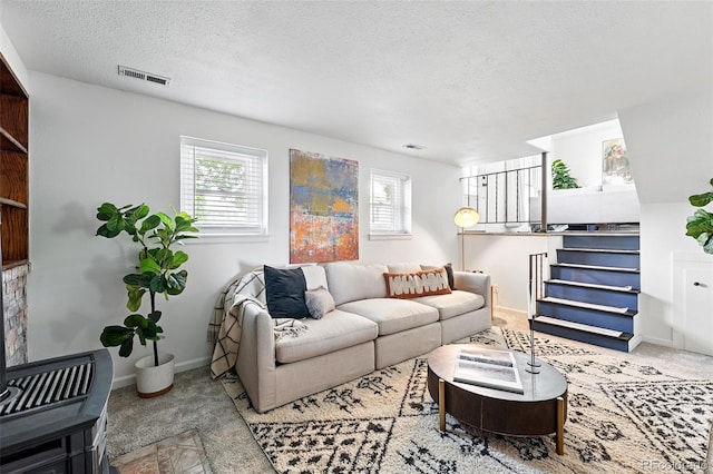 9315 Field Ln, Westminster, CO 80021 - carpeted living area featuring a textured ceiling and baseboards