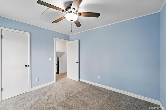9315 Field Ln, Westminster, CO 80021 - unfurnished bedroom with carpet, baseboards, a ceiling fan, and attic access