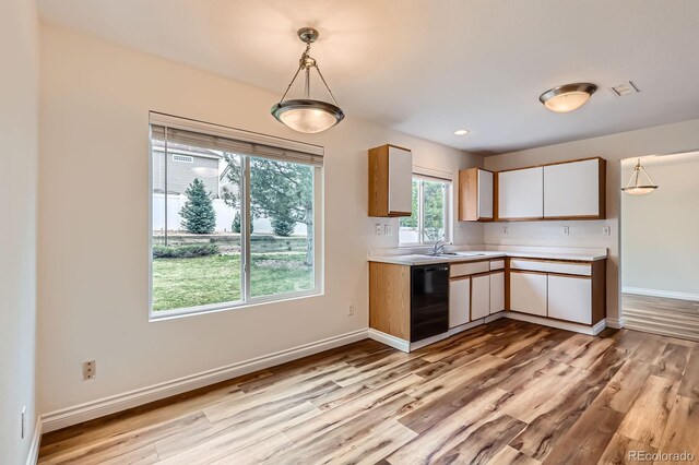 5120 Perth St, Denver, CO 80249 - kitchen with dishwasher, light countertops, a sink, light wood-style flooring, and plenty of natural light