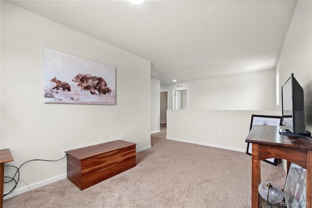 view of carpeted home office