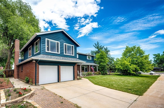 4645 W Temple Pl, Denver, CO 80236 - view of front of house featuring an attached garage, a porch, brick siding, concrete driveway, and roof with shingles