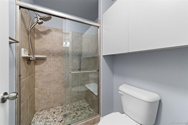 bathroom featuring toilet and a shower stall