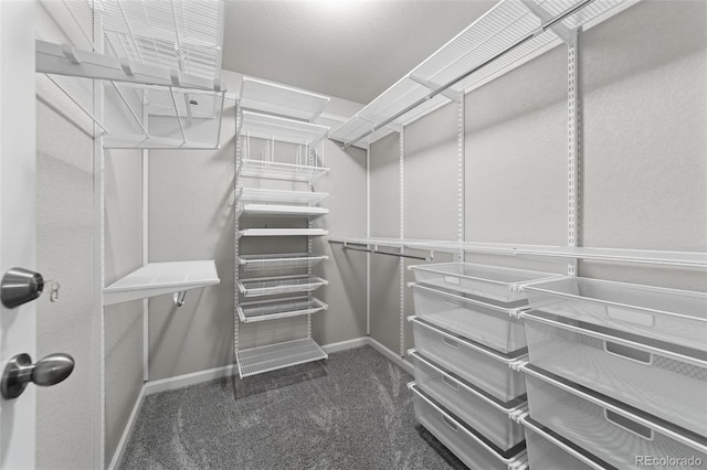 spacious closet with dark carpet