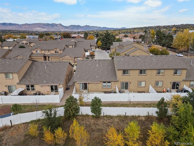 drone / aerial view featuring a mountain view