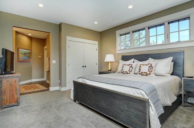 117 River Run Ct, Buena Vista, CO 81211 - bedroom with recessed lighting, carpet floors, a closet, and baseboards