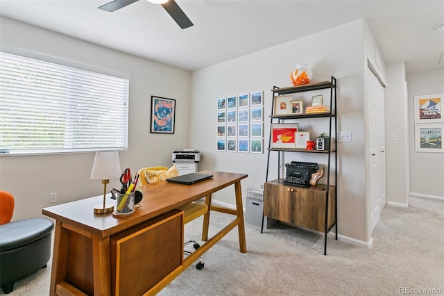 3618 Boot Spur Ct, Colorado Springs, CO 80922 - office area with light carpet, a ceiling fan, and baseboards