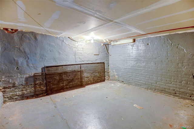 basement with brick wall